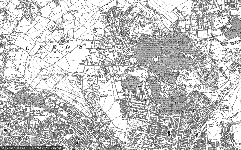 Old Map of Historic Map covering Gledhow in 1890