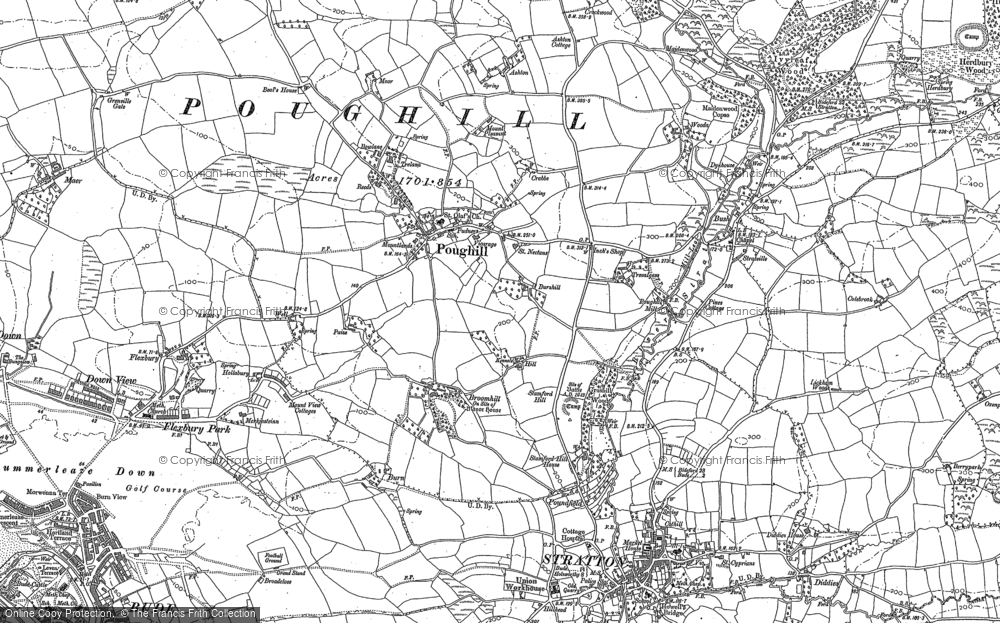 Old Map of Poughill, 1884 in 1884