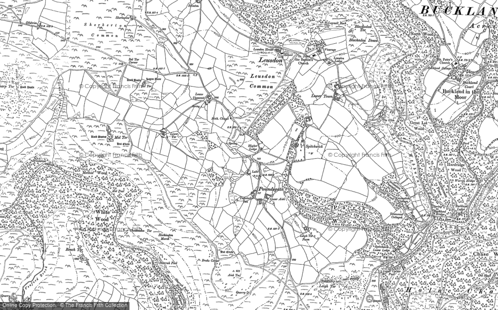 Old Map of Historic Map covering Aish Tor in 1884
