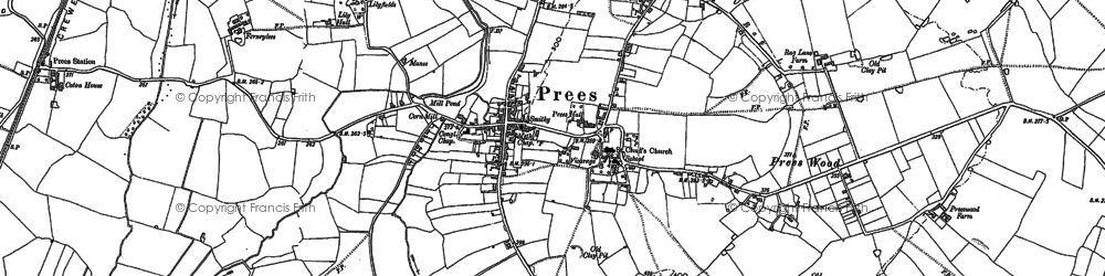 Old map of Prees in 1880