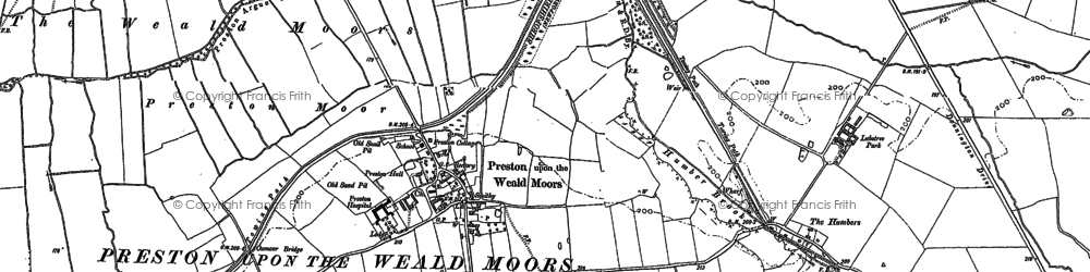Old map of Preston upon the Weald Moors in 1880