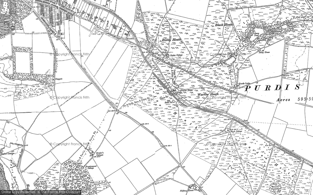 Old Map of Historic Map covering Bridge Wood in 1880