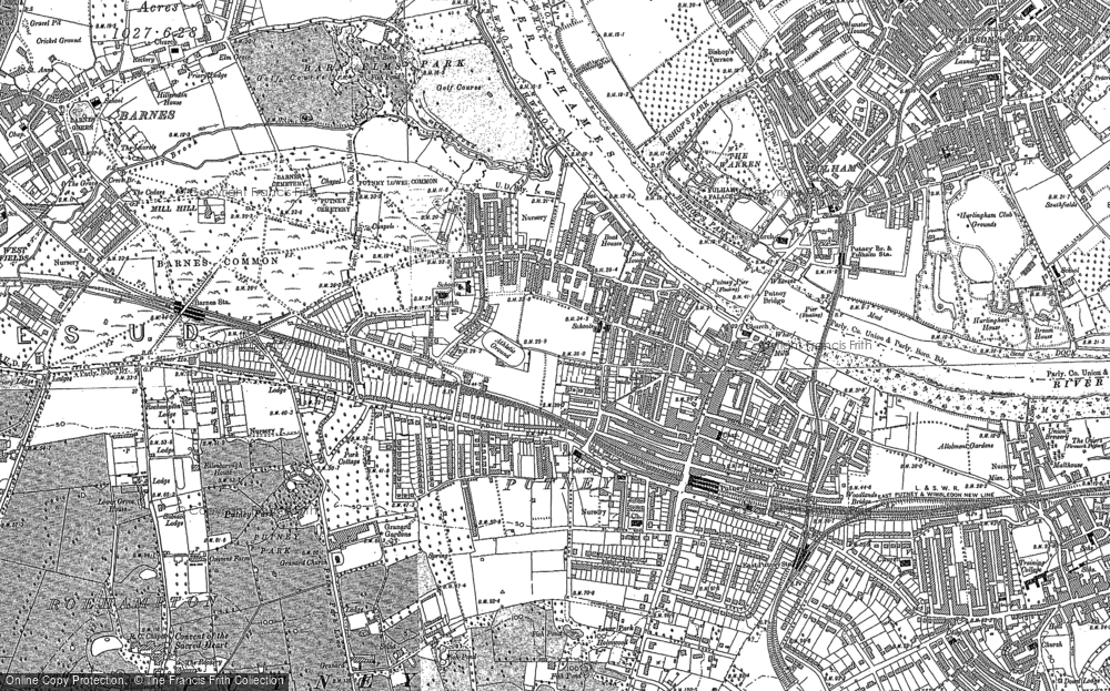 Old Map of Historic Map covering Roehampton in 1893