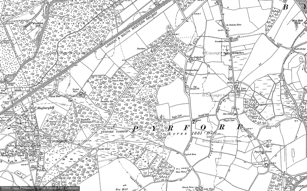 Old Map of Pyrford, 1895 in 1895