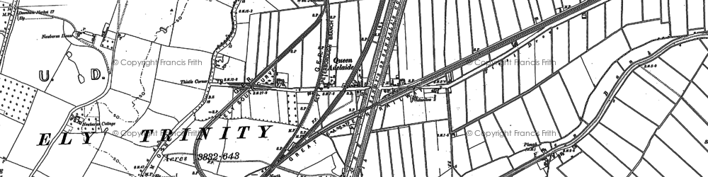 Old map of Bedford Level (South Level) in 1885