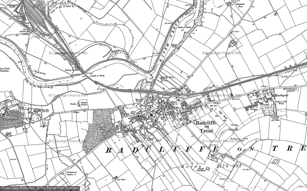 Old Map of Radcliffe on Trent, 1883 in 1883