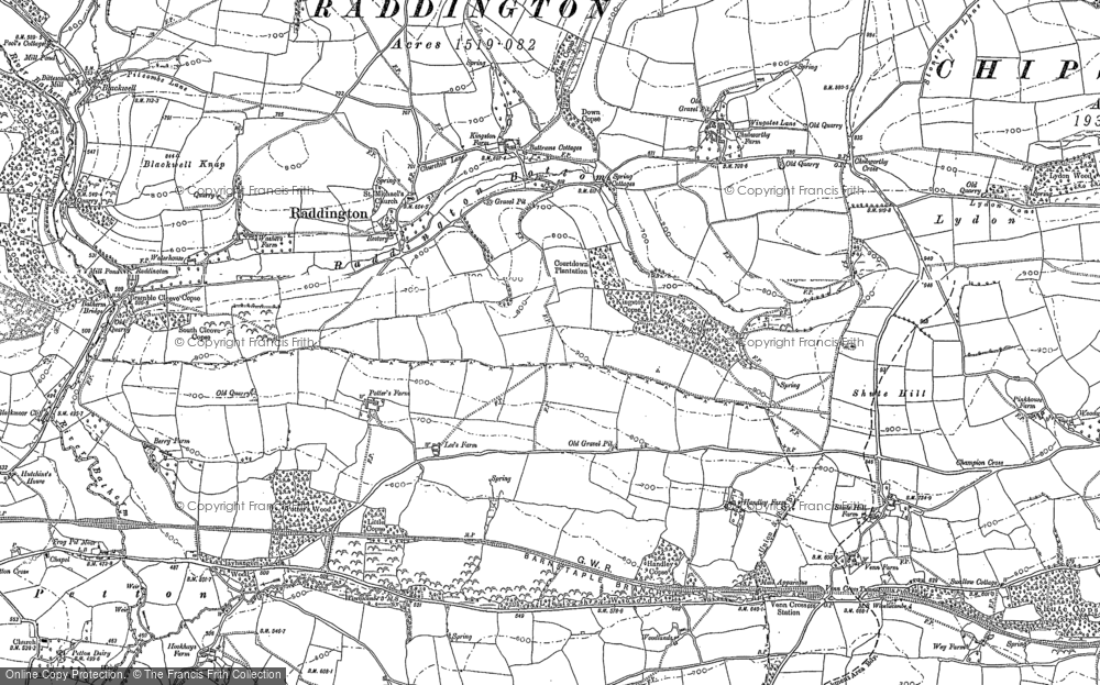 Old Map of Historic Map covering Batherm Bridge in 1902