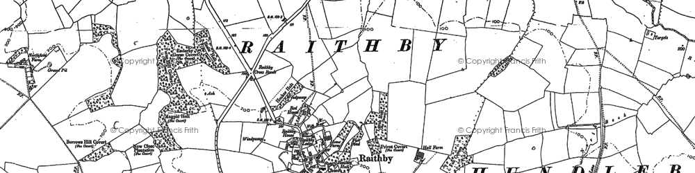 Old map of Raithby by Spilsby in 1887