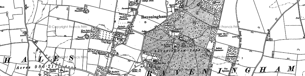 Old map of Raveningham in 1884