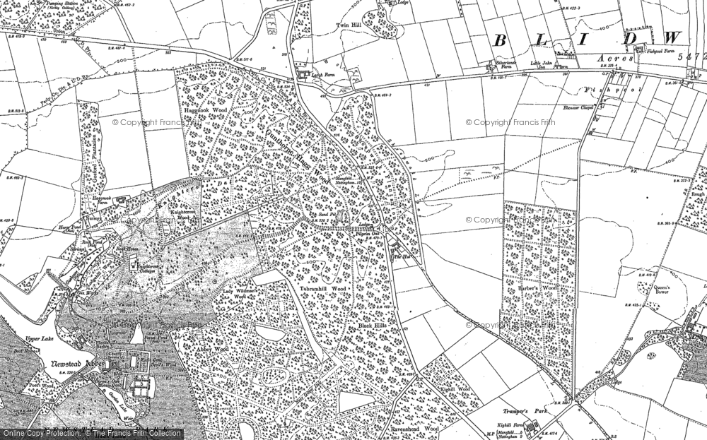 Old Map of Historic Map covering Blidworth Dale in 1883