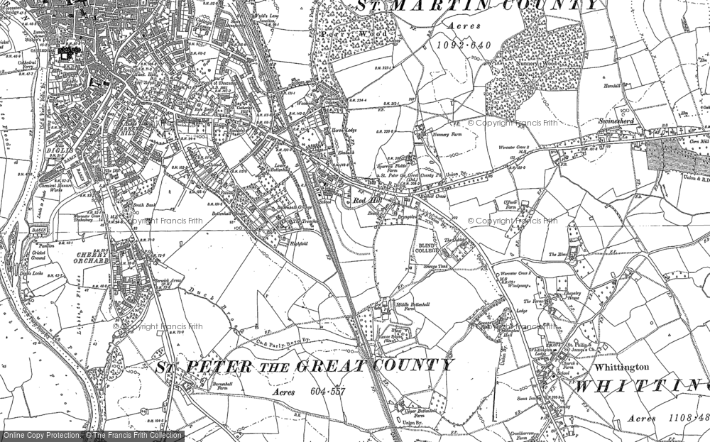 Old Map of Historic Map covering Cherry Orchard in 1887