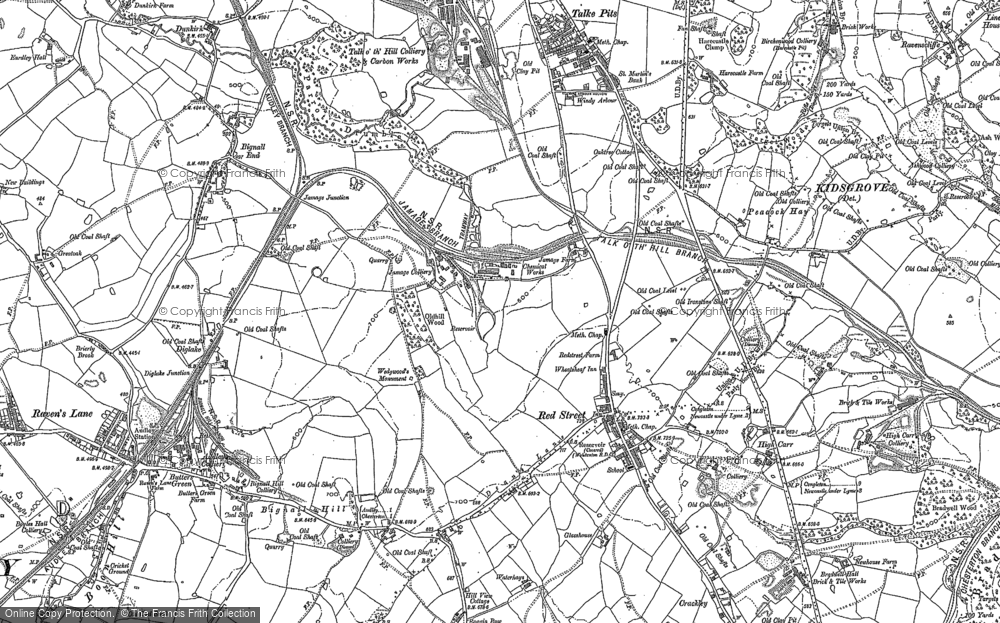 Old Map of Historic Map covering Bignall Hill in 1898