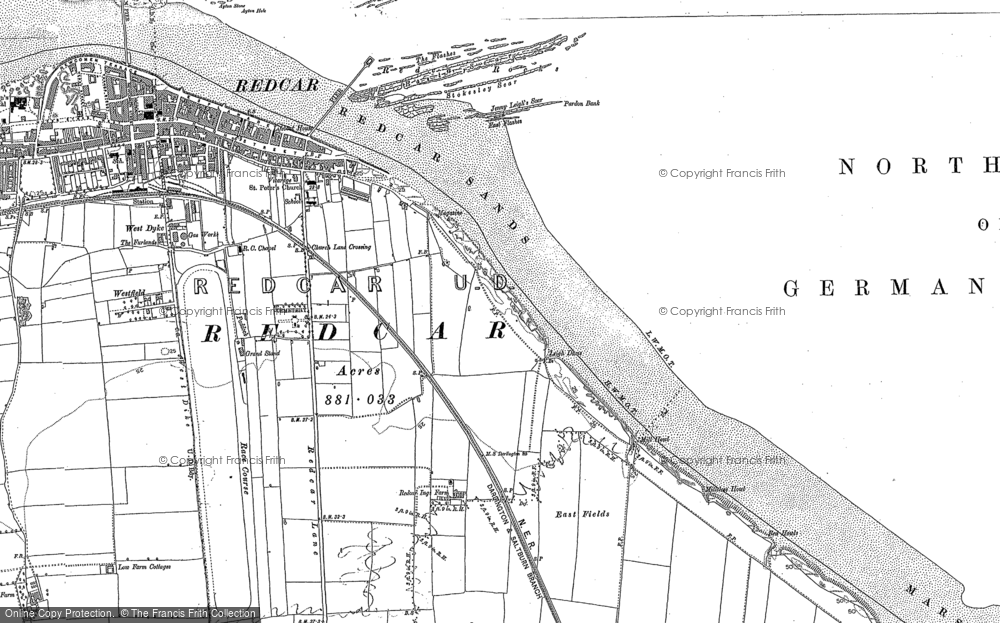 Old Map of Redcar, 1913 in 1913