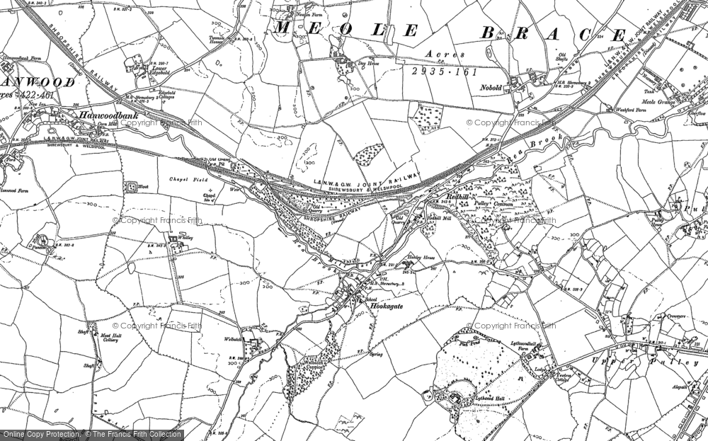 Old Map of Historic Map covering Hook-a-gate in 1881