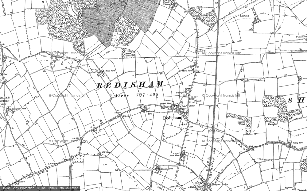 Old Map of Historic Map covering Brampton Old Hall in 1883