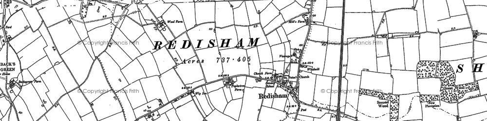 Old map of Brampton Old Hall in 1883