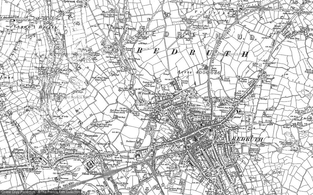 Old Map of Redruth, 1878 - 1879 in 1878
