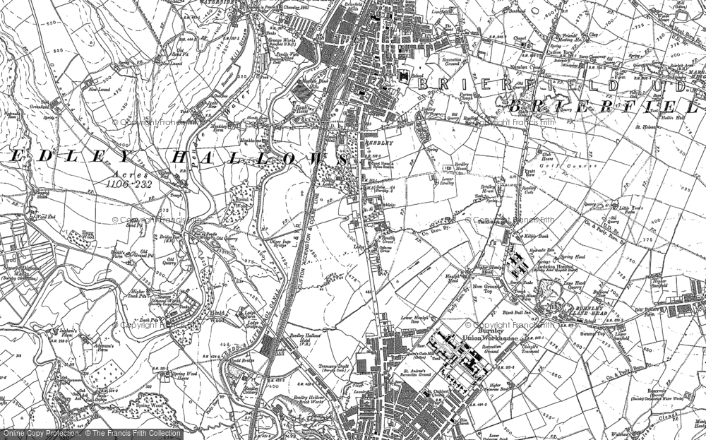 Old Map of Historic Map covering Burnley Lane in 1891