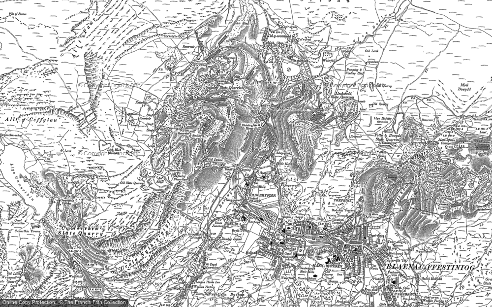 Old Map of Historic Map covering Llechwedd Slate Caverns in 1899