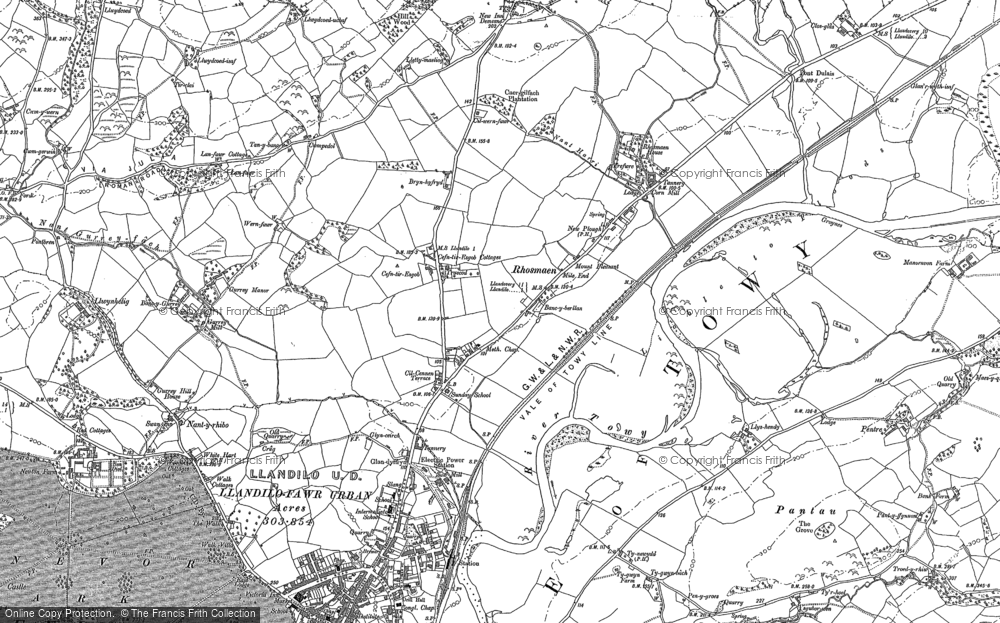 Old Map of Historic Map covering Pontbren Araeth in 1885