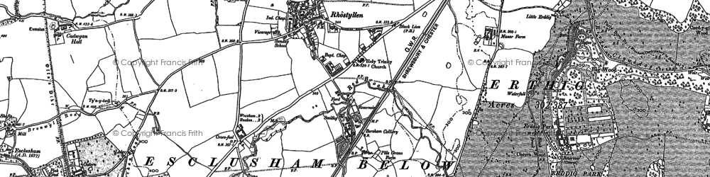 Old map of Rhostyllen in 1898