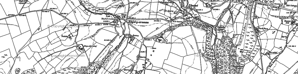 Old map of Rhydycroesau in 1874