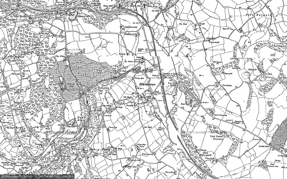 Old Map of Historic Map covering Nant Alyn in 1898