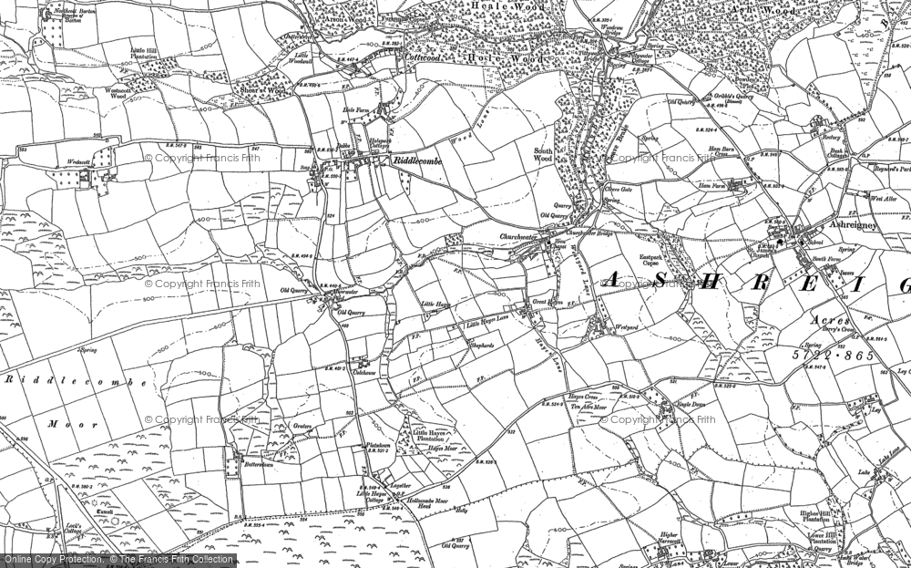 Old Map of Historic Map covering Burrington Moor Cross in 1885