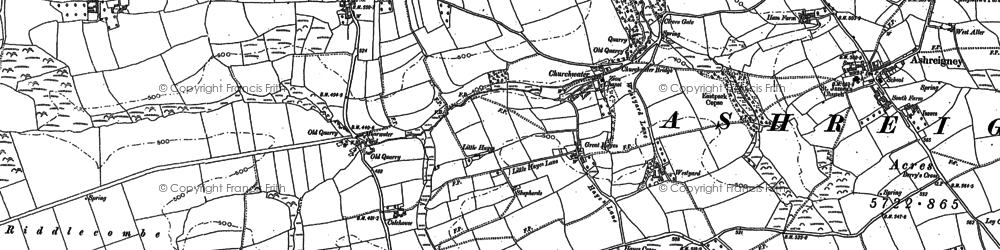 Old map of Westacott Barton in 1885