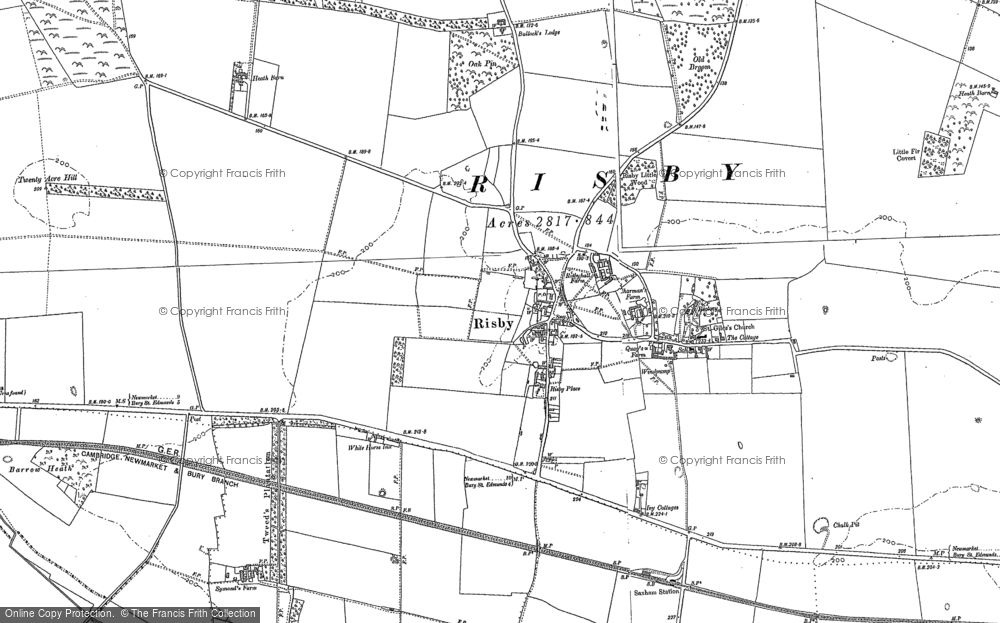 Old Map of Historic Map covering Saxham Business Park in 1882