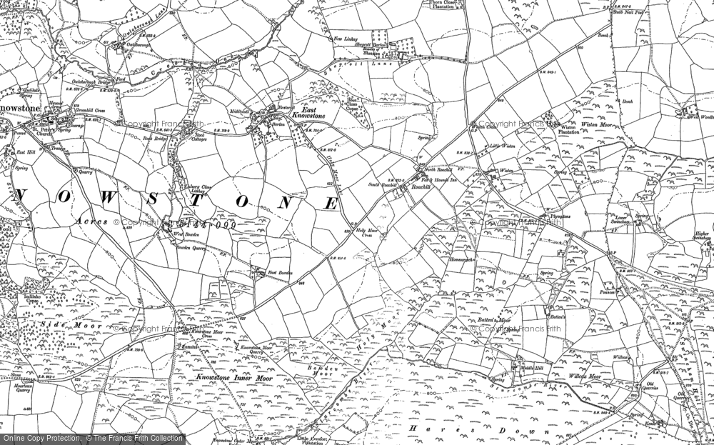 Old Map of Historic Map covering Bickham Moor in 1903