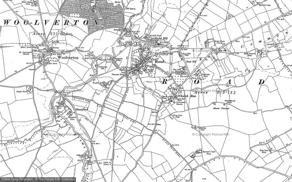 Old Map of Historic Map covering Rode Hill in 1922