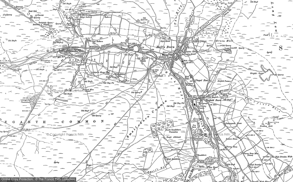 Old Map of Historic Map covering Lintzgarth Common in 1895