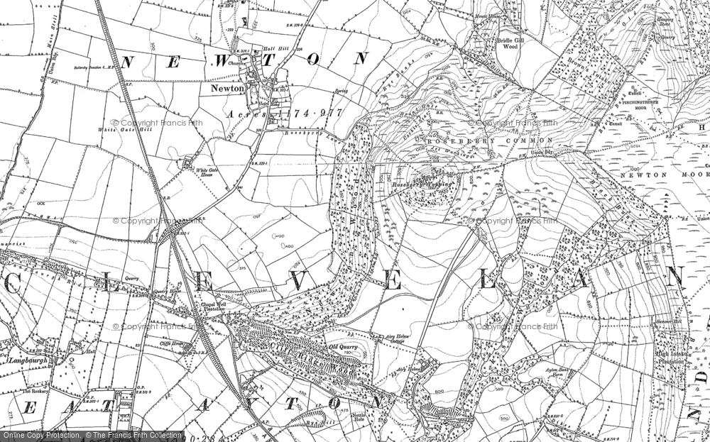 Old Map of Roseberry Topping, 1892 - 1893 in 1892