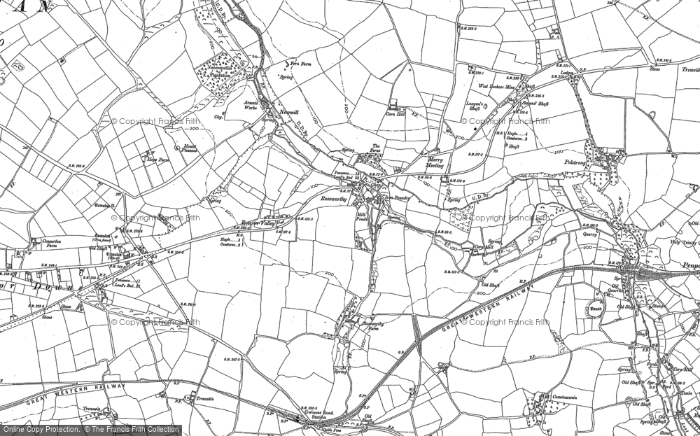 Old Map of Historic Map covering Roseworthy Barton in 1877