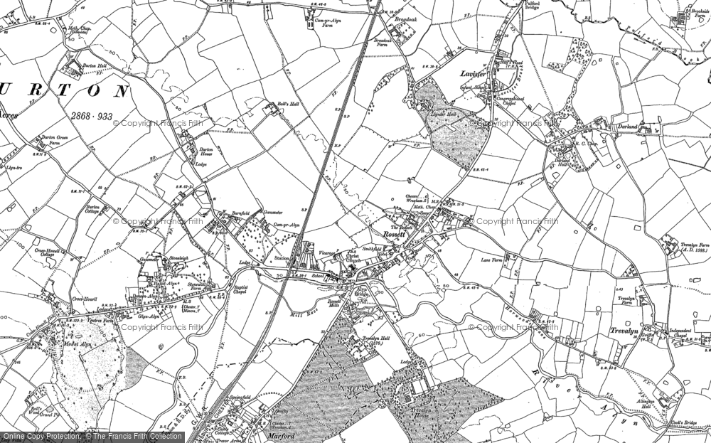 Old Map of Rossett, 1909 in 1909