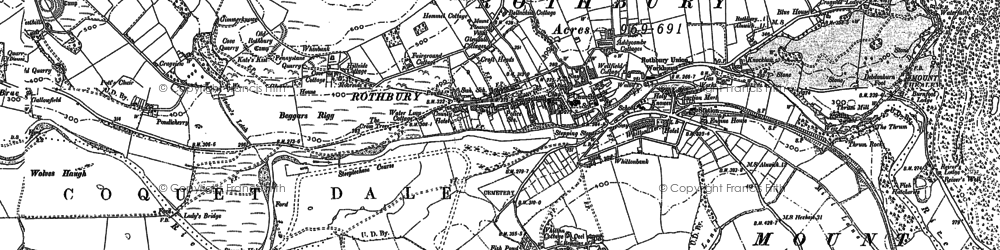 Old map of Rothbury in 1896
