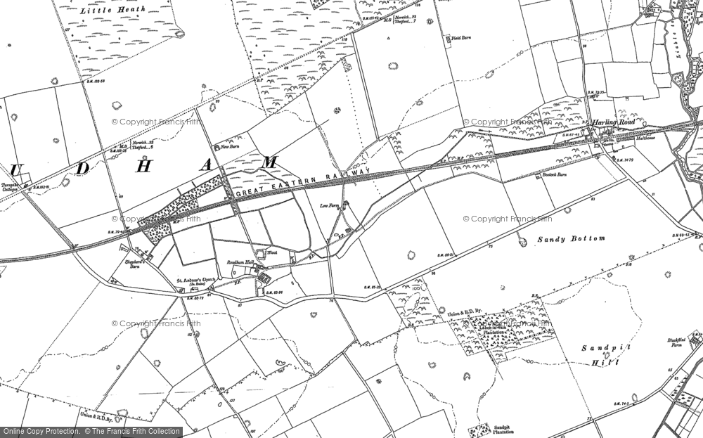 Old Map of Roudham, 1882 - 1903 in 1882