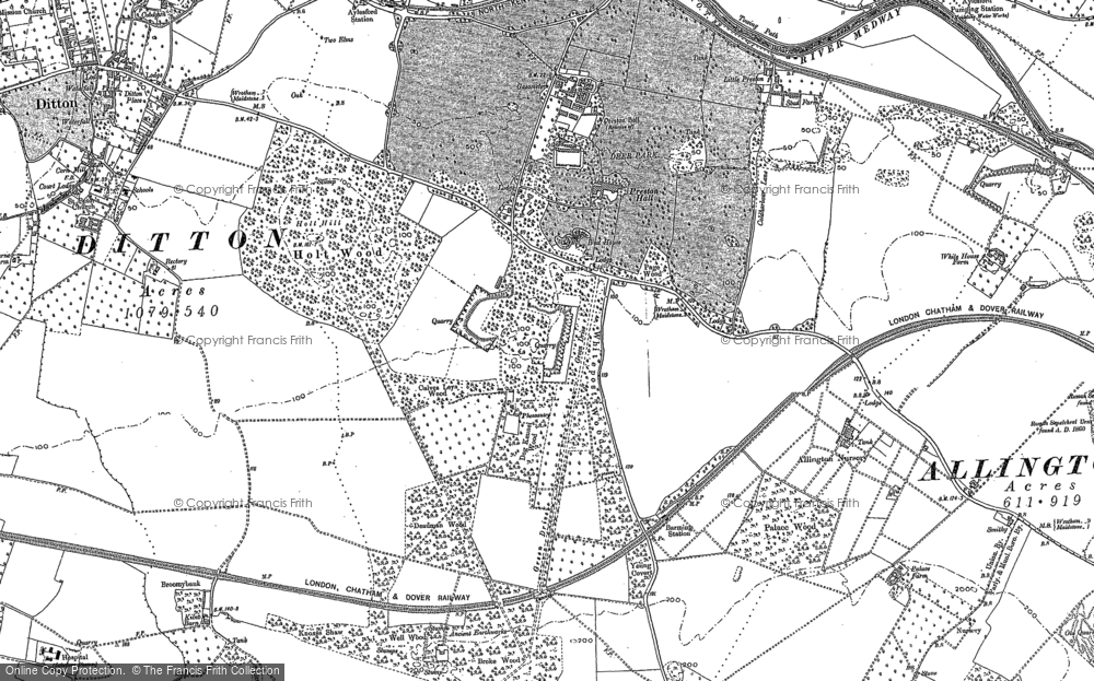 Old Map of Historic Map covering Holt Hill in 1895