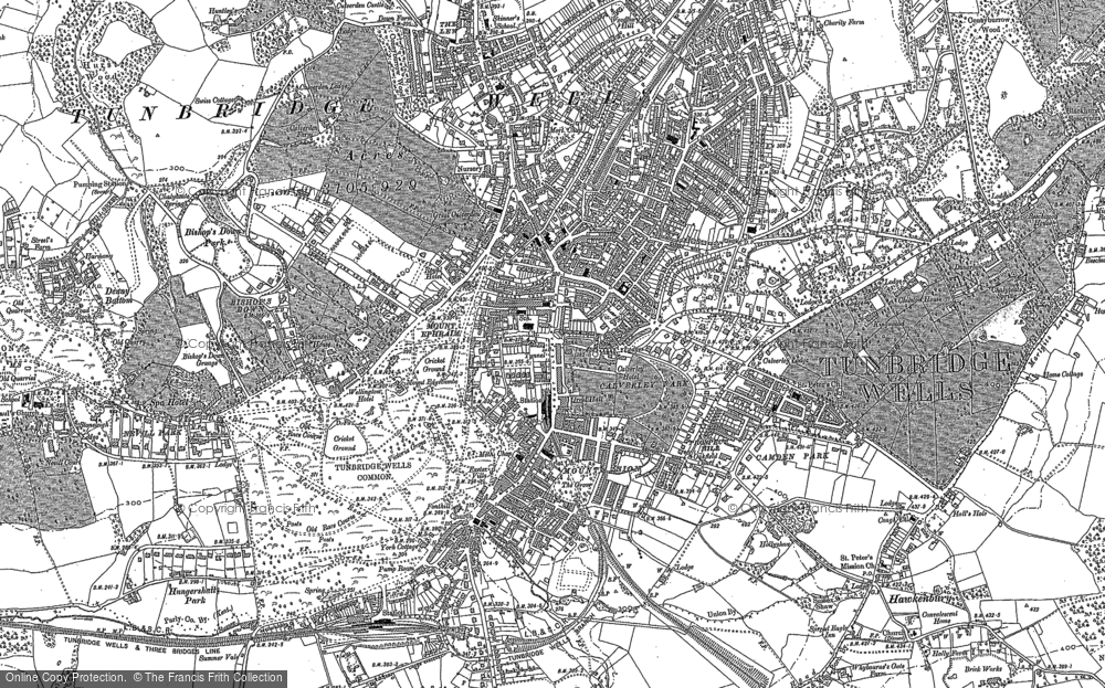 OLD ORDNANCE SURVEY MAP TUNBRIDGE WELLS NORTH WEST 1907 RUSTHALL COMMON THE LEW