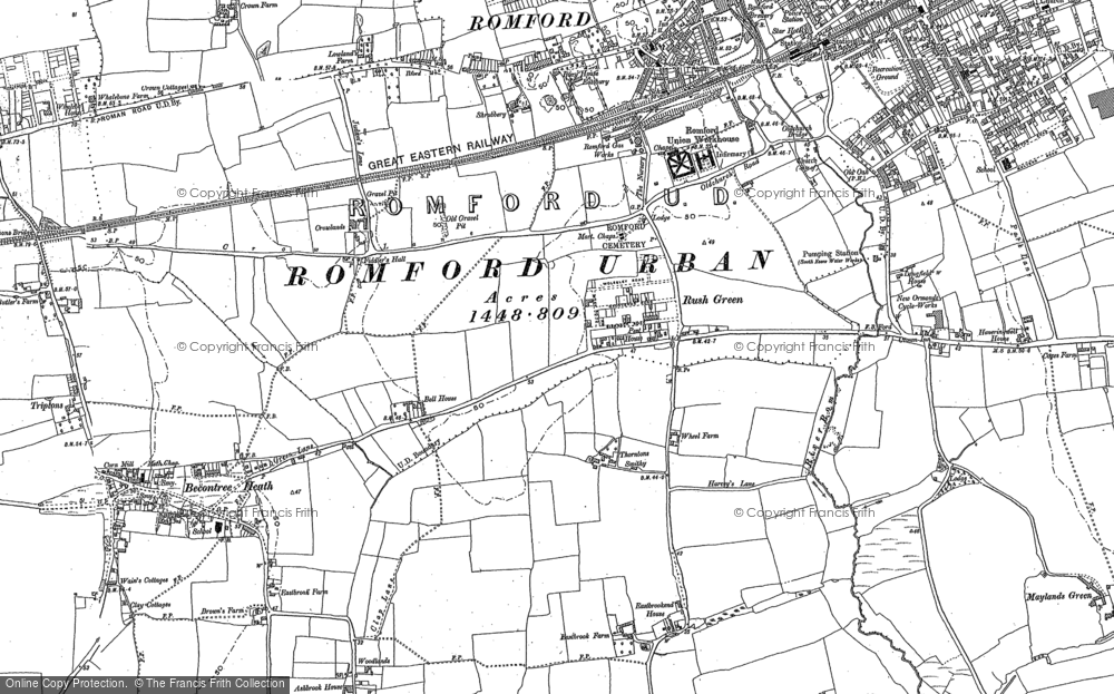 Old Map of Rush Green, 1895 in 1895