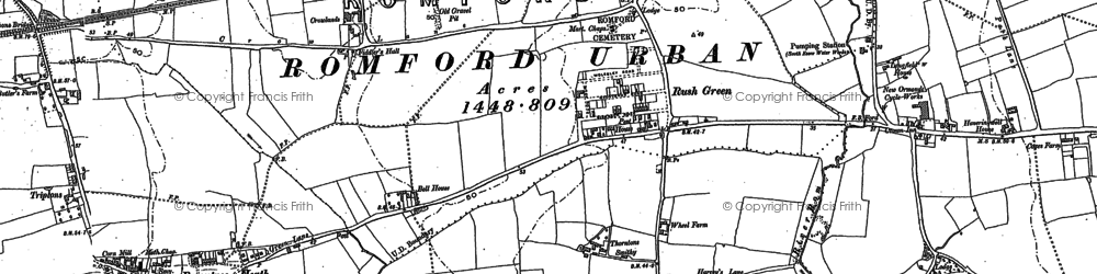 Old map of Rush Green in 1895
