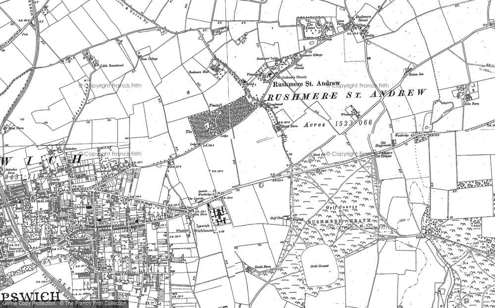 Old Map of Historic Map covering Rushmere Street in 1880