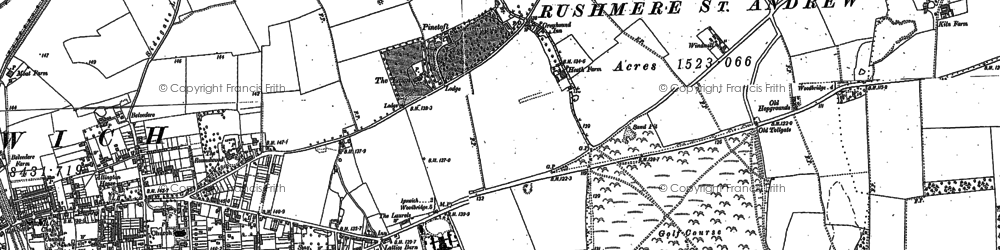 Old map of Rushmere St Andrew in 1880