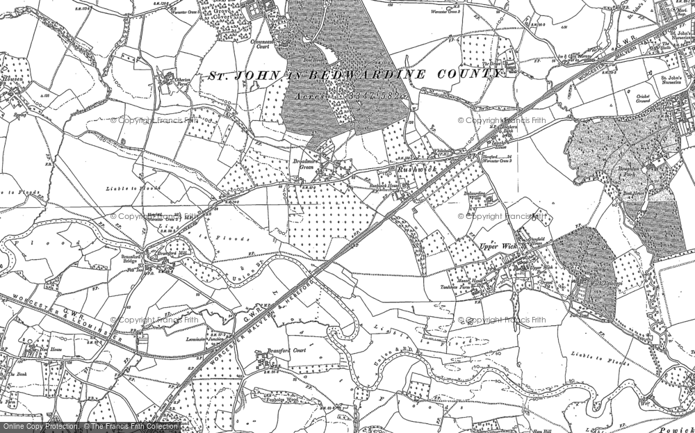 Old Map of Rushwick, 1884 in 1884
