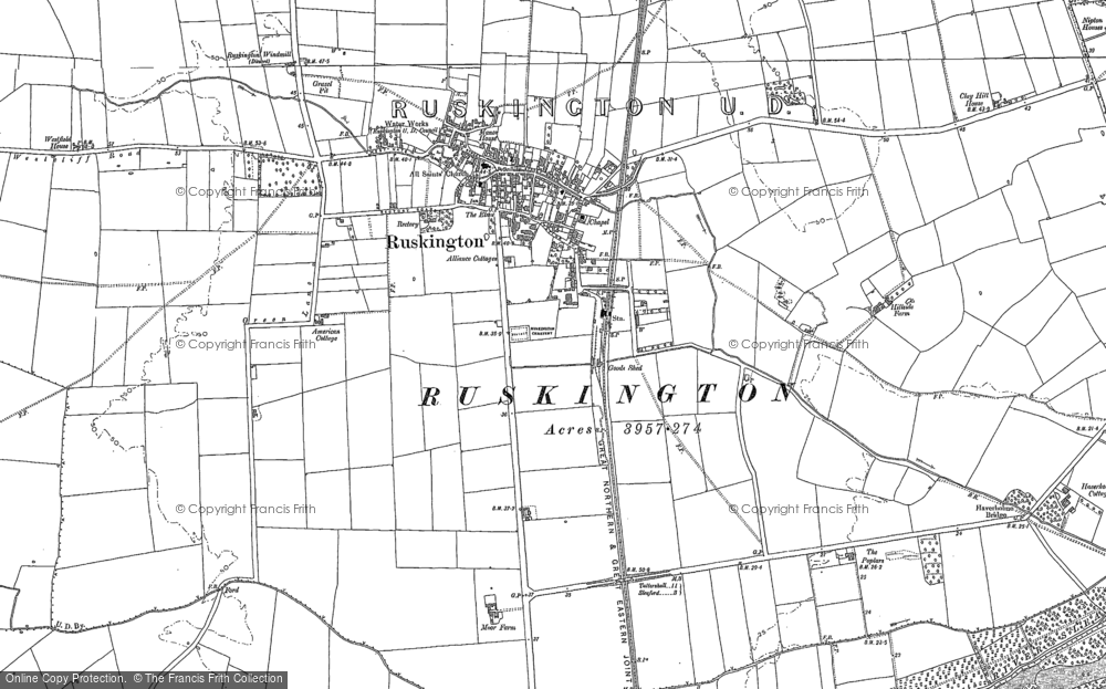 Old Map of Ruskington, 1887 in 1887
