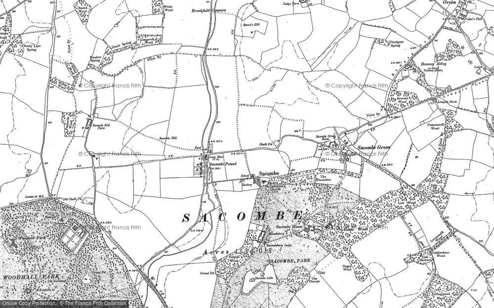 Old Map of Sacombe, 1897 in 1897