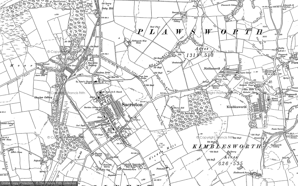 Old Map of Sacriston, 1895 in 1895