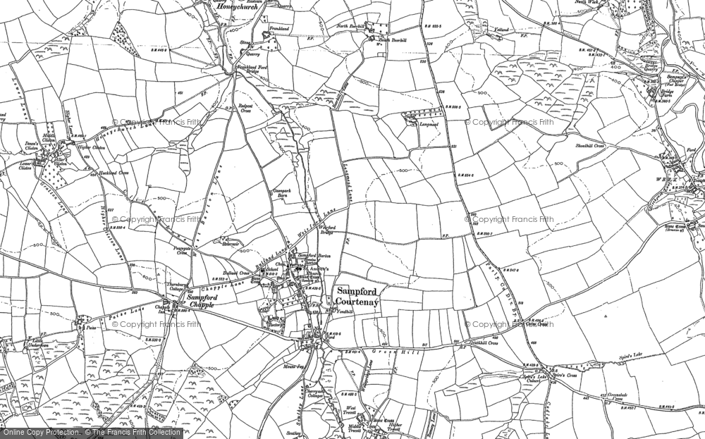Old Map of Historic Map covering Belstone Corner in 1886