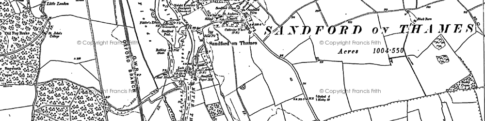 Old map of Sandford-on-Thames in 1910